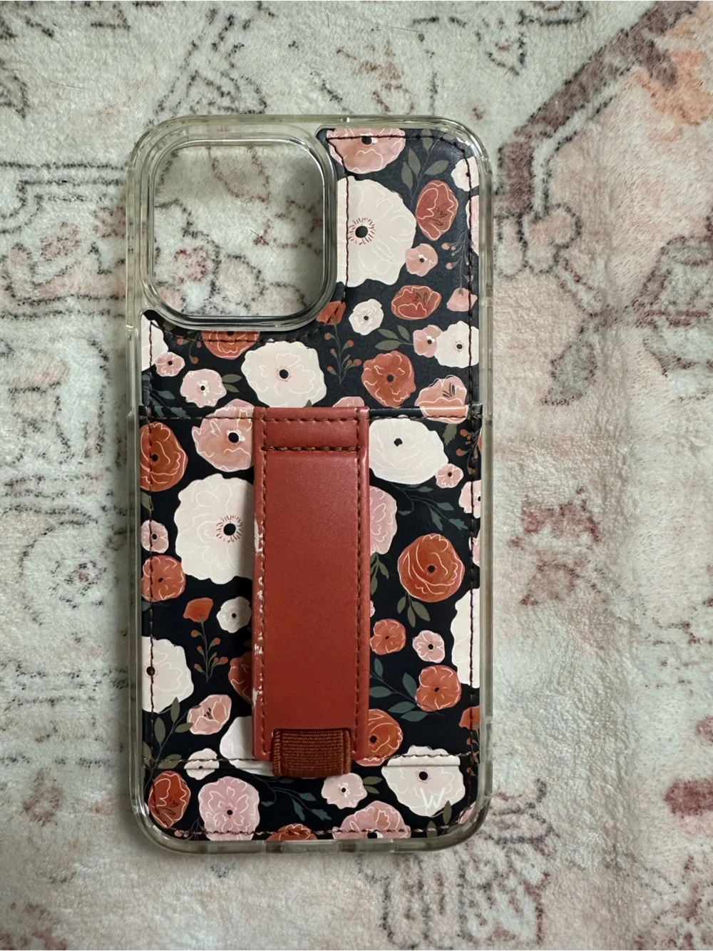 Floral Protective Phone Case with Rust Hand Strap